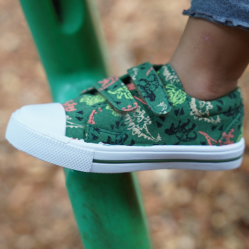 Charlie Canvas Loafer in Green Dinosaur Print