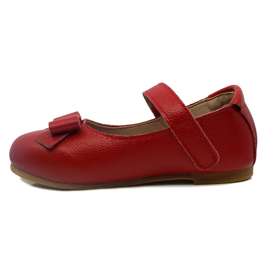 Cleo Leather Bow Ballet Shoe Red