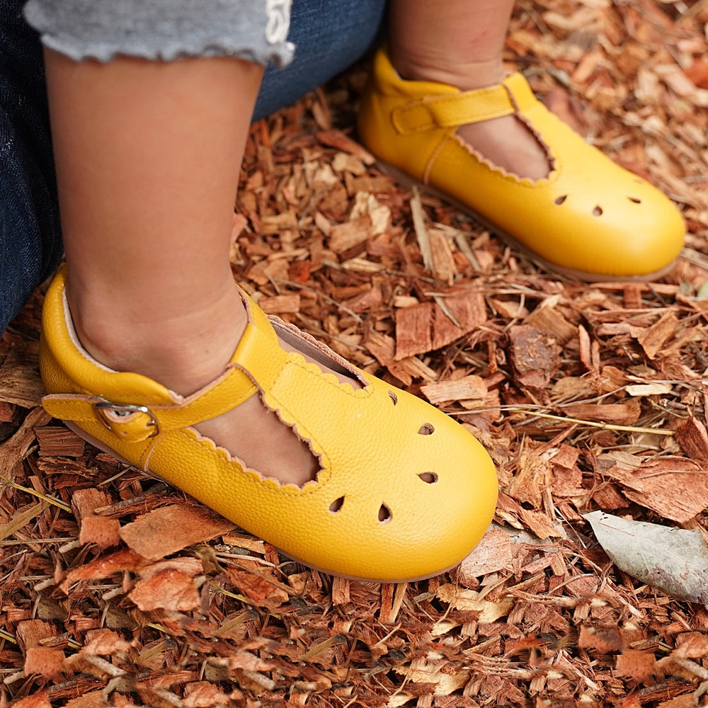 Callista Leather T-Strap Shoe Saffron Yellow