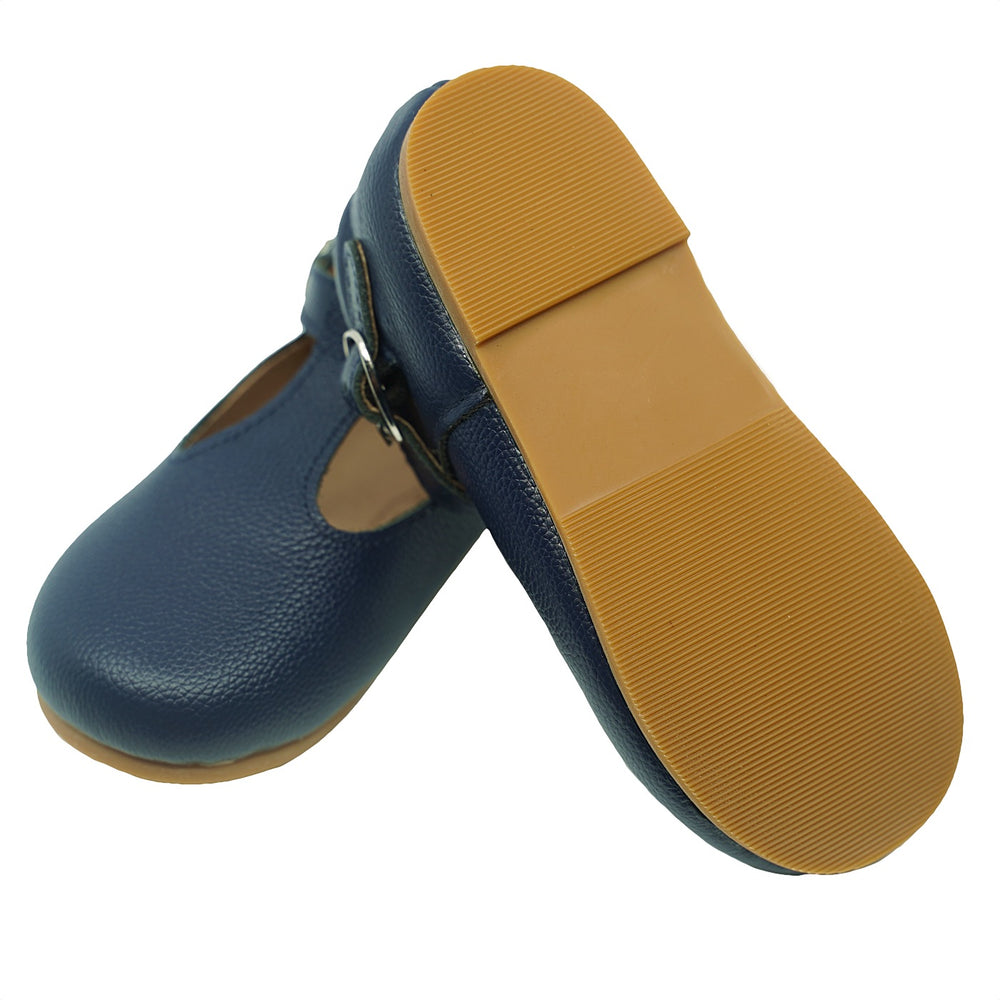 Callum T-Strap Shoe Navy Blue Leather