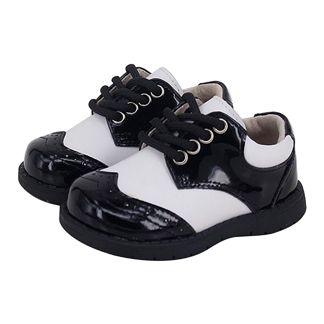 Boys Ainslie Patent Black and White Saddle Dress Shoe