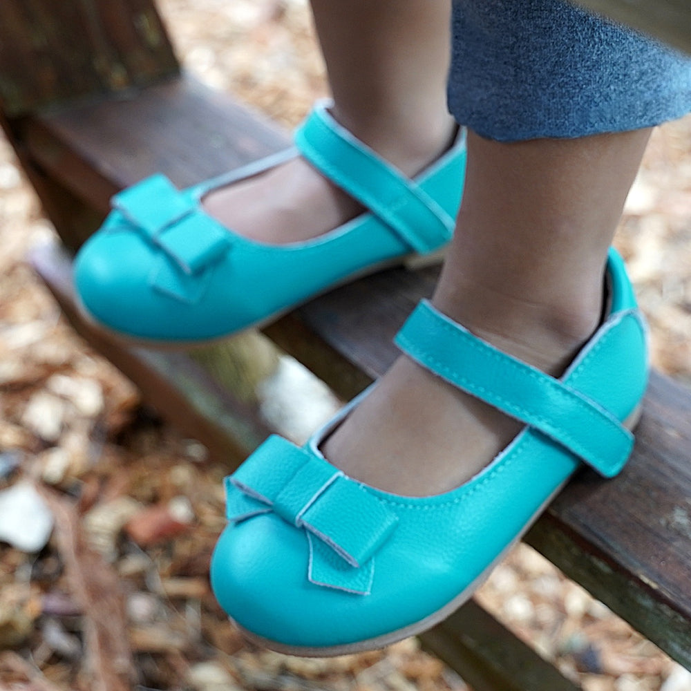Cleo Leather Bow Ballet Shoe Turquoise