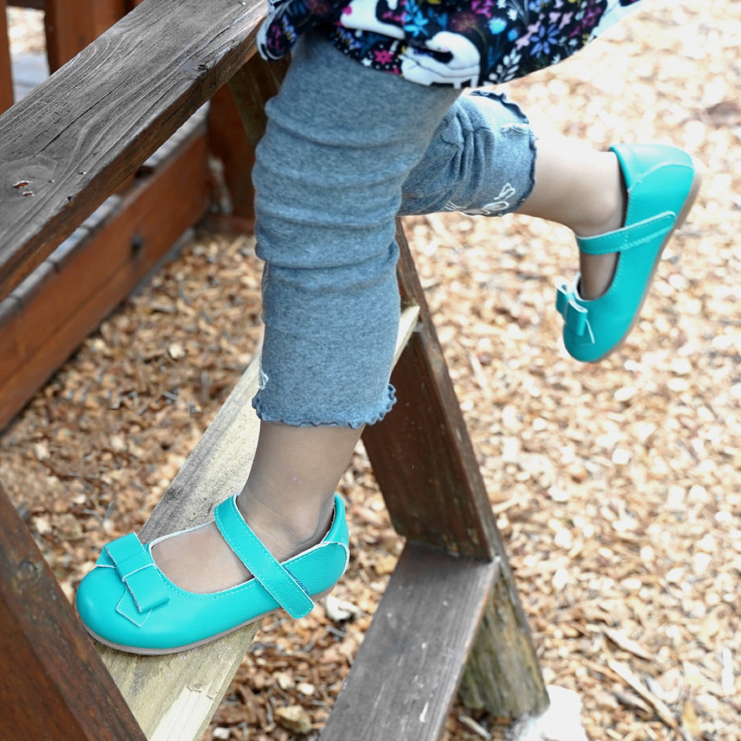 Cleo Leather Bow Ballet Shoe Turquoise