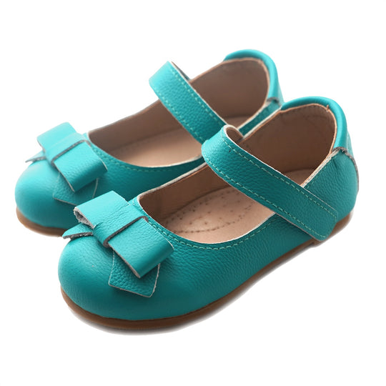 Cleo Leather Bow Ballet Shoe Turquoise