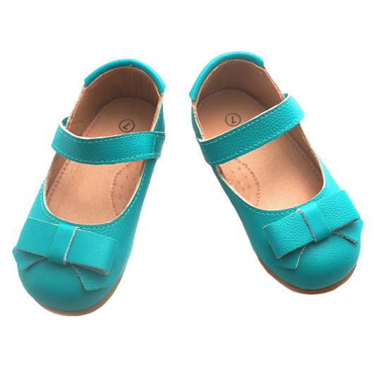 Cleo Leather Bow Ballet Shoe Turquoise