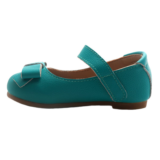 Cleo Leather Bow Ballet Shoe Turquoise