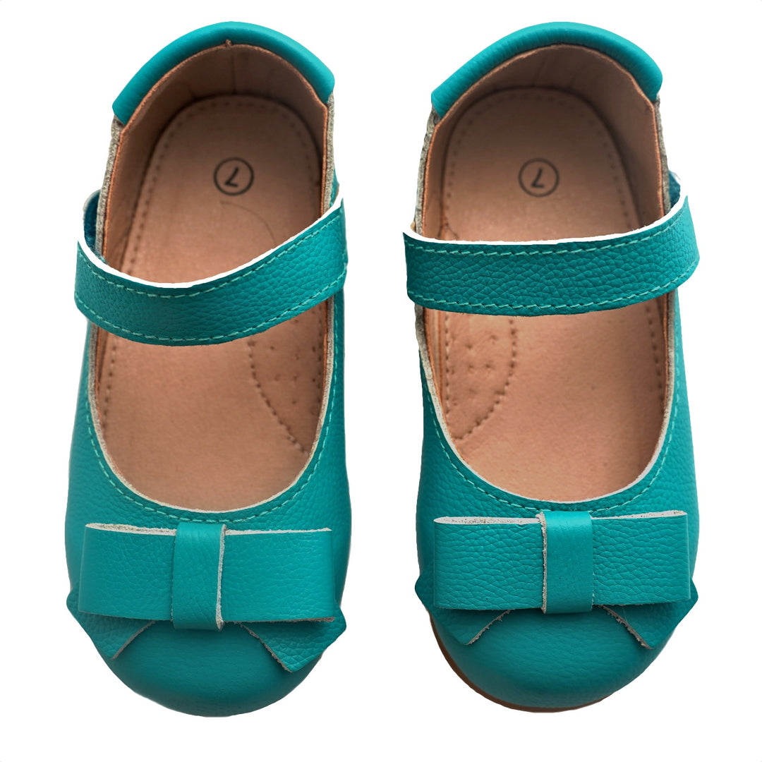 Cleo Leather Bow Ballet Shoe Turquoise