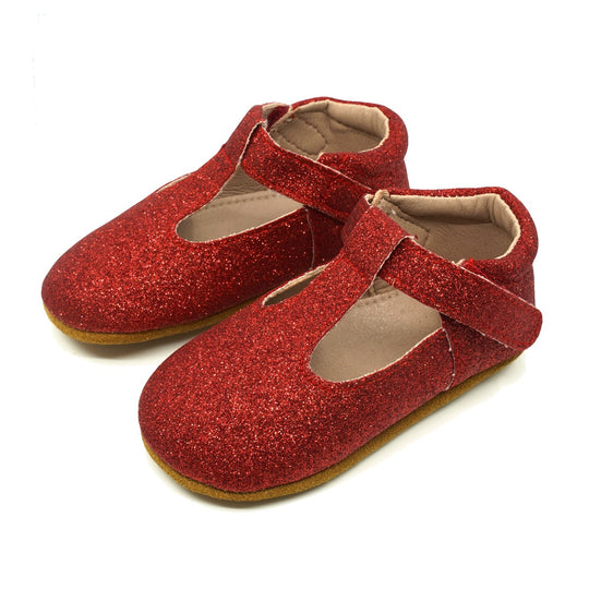 Clare T-Strap Shoe Red Glitter