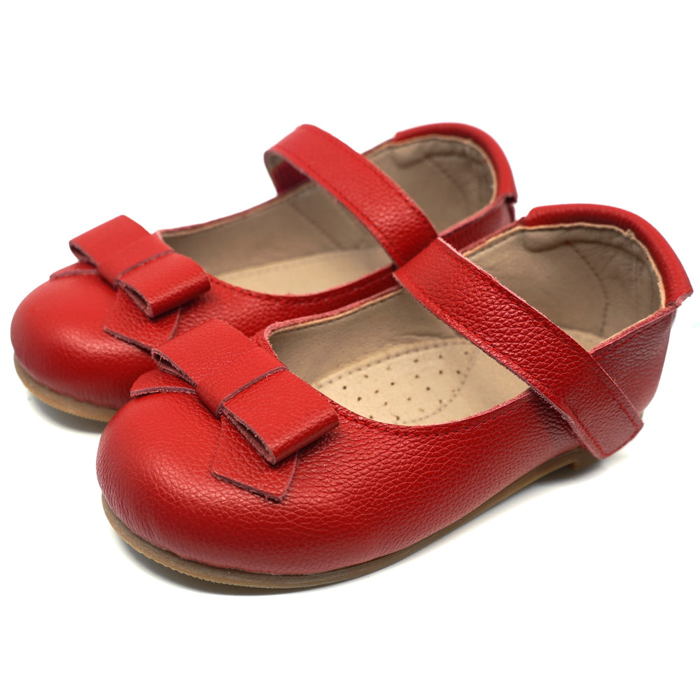 Cleo Leather Bow Ballet Shoe Red