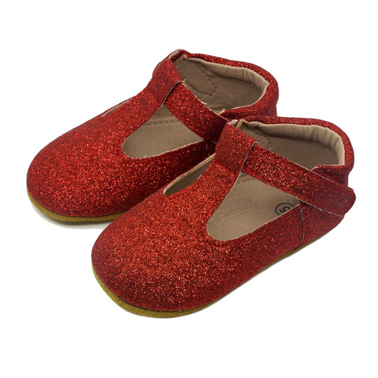 Clare T-Strap Shoe Red Glitter