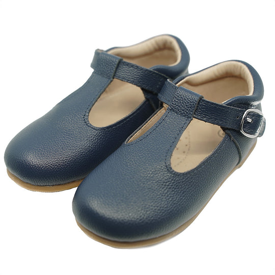 Callum T-Strap Shoe Navy Blue Leather