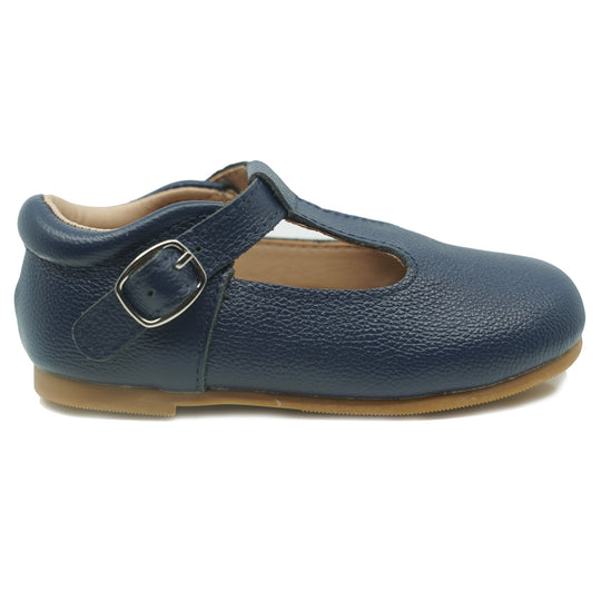Callum T-Strap Shoe Navy Blue Leather