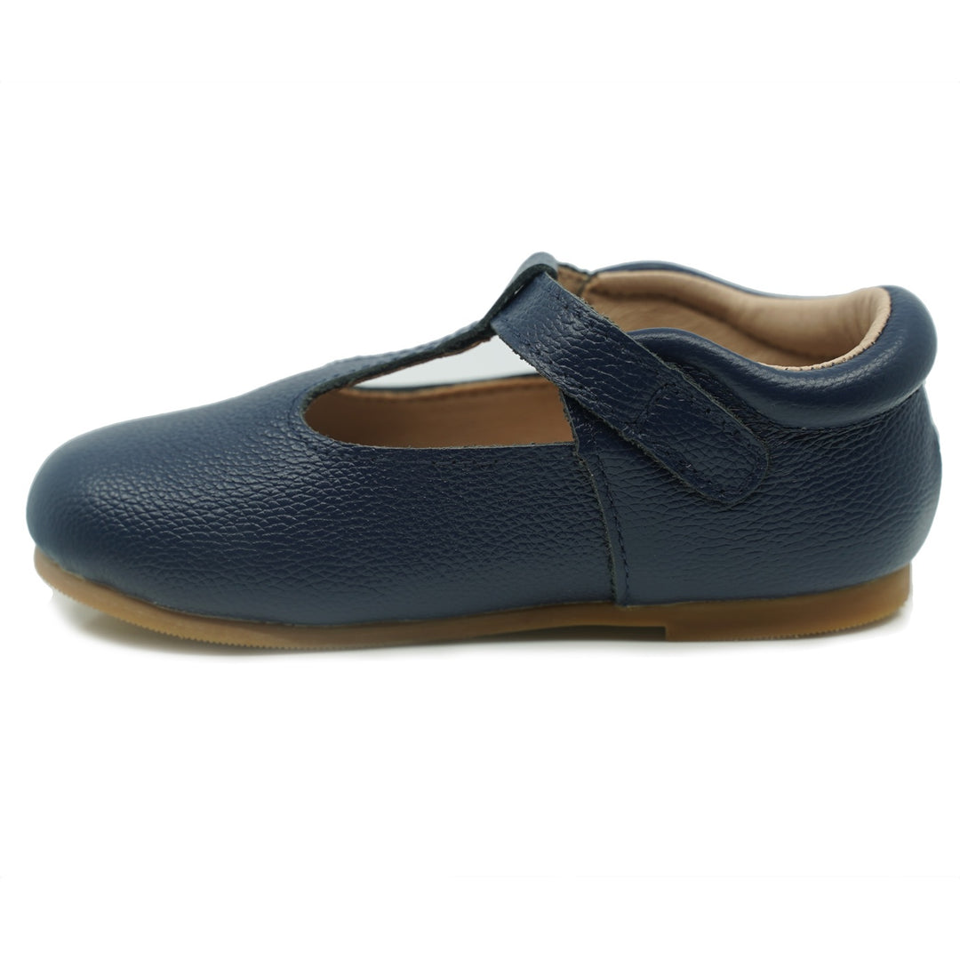 Callum T-Strap Shoe Navy Blue Leather