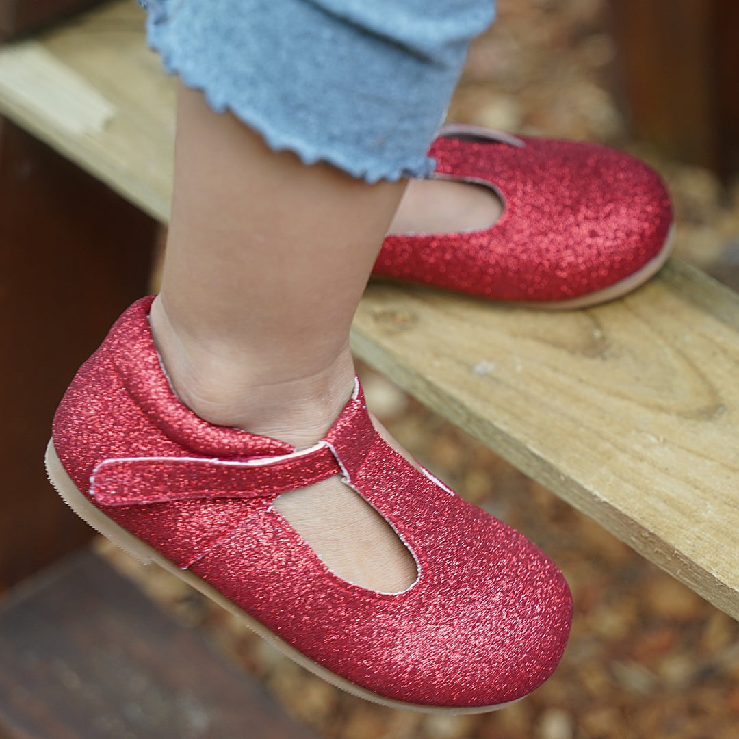 Clare T-Strap Shoe Red Glitter