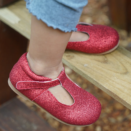 Clare T-Strap Shoe Red Glitter