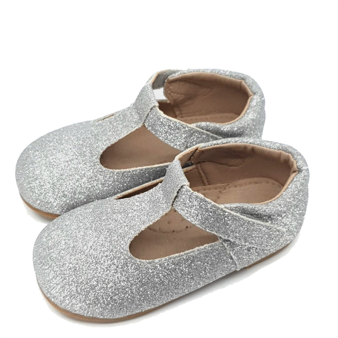 Clare T-Strap Shoe Silver Glitter