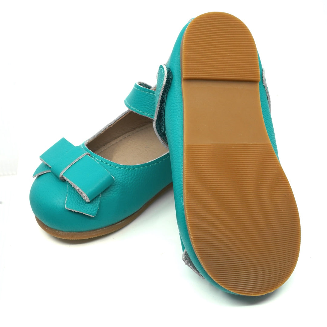 Cleo Leather Bow Ballet Shoe Turquoise