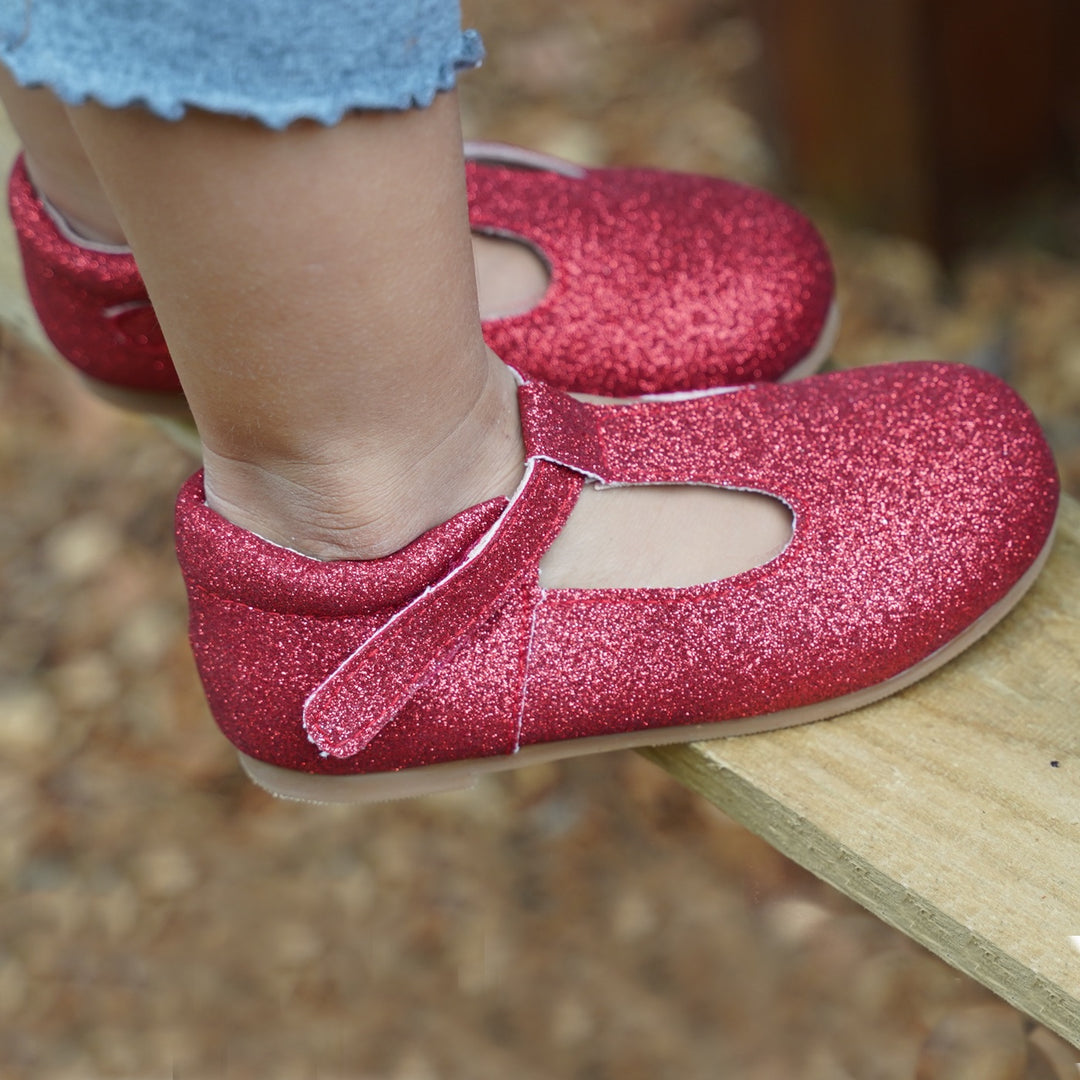 Clare T-Strap Shoe Red Glitter