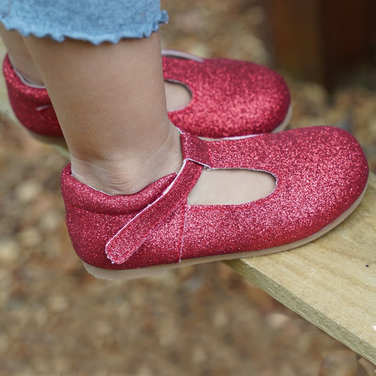 Clare T-Strap Shoe Red Glitter